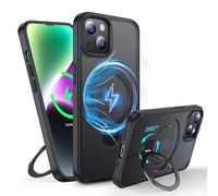 FNDMIL 360°Rotatable Magnetic Ring for iPhone 14 Plus Case/iPhone 15 Plus Case Compatible with MagSafe [Non-slip Texture][Built-in Kickstand][Military Shockproof] Translucent Matte Silicone Slim,Black