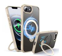 FNDMIL 360°Rotatable Magnetic Ring for iPhone 16e/17e Case Compatible with MagSafe [Non-slip Texture Edge] [Built-in Kickstand] [Military Shockproof] Translucent Matte Soft Bumper,Desert Titanium