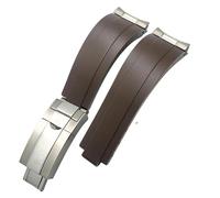 FNDWJ 20mm Rubber Short Buckle Watchband Fit For Rolex Daytona Submariner Role OYSTERFLEX Yacht Master Small Wrist Silicone Strap(Brown,SilverGold Buckle Li)