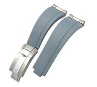 FNDWJ 20mm Rubber Short Buckle Watchband Fit For Rolex Daytona Submariner Role OYSTERFLEX Yacht Master Small Wrist Silicone Strap(Gray,Silver Buckle Link)