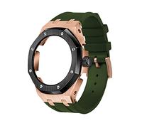 FNDWJ 4TH Gen 316L Stainless Steel Rose Gold Bezel With Rubber Band Metal Clasp For GA2100/GA-2110(ArmyGreen)