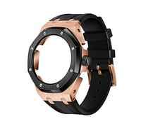 FNDWJ 4TH Gen 316L Stainless Steel Rose Gold Bezel With Rubber Band Metal Clasp For GA2100/GA-2110(Cool Black)