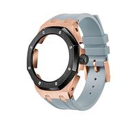 FNDWJ 4TH Gen 316L Stainless Steel Rose Gold Bezel With Rubber Band Metal Clasp For GA2100/GA-2110(Charming Gray)