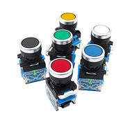 FNDWJ 6pcs 22mm LA38 Flat Head Push Button Switch 1NO 1NC Momentary Push Button Switches LA38-11 6Colors Normal Open+Normal Closed(Blue,Self locking type)