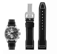 FNDWJ High Density Nylon cowhide For IWC Mark Pilot Prince Bertolo Portugal Folding buckle watchband 20 21mm Men's bracelet Nylon cowhide leather watch strap(White line silver,21mm)