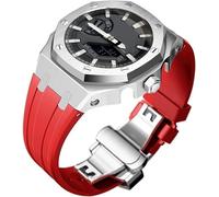 FNDWJ Stainless Steel Protective Case with Silicone Strap,For GA2100 Series, Modification Kit 316L Steel Butterfly Buckle Soft Silicone Band for Men(W)