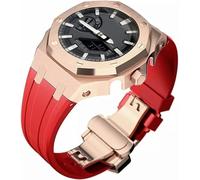 FNDWJ Stainless Steel Protective Case with Silicone Strap,For GA2100 Series, Modification Kit 316L Steel Butterfly Buckle Soft Silicone Band for Men(Q)