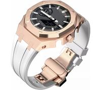 FNDWJ Stainless Steel Protective Case with Silicone Strap,For GA2100 Series, Modification Kit 316L Steel Butterfly Buckle Soft Silicone Band for Men(R)