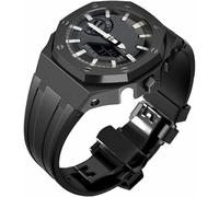 FNDWJ Stainless Steel Protective Case with Silicone Strap,For GA2100 Series, Modification Kit 316L Steel Butterfly Buckle Soft Silicone Band for Men(A)