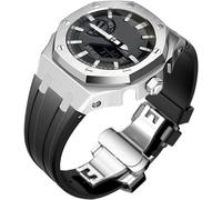FNDWJ Stainless Steel Protective Case with Silicone Strap,For GA2100 Series, Modification Kit 316L Steel Butterfly Buckle Soft Silicone Band for Men(S)