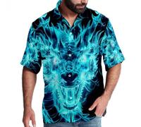 FNETJXF Hawaiian Shirts, Men's Casual Button-Down Shirts, Funny Hawaiian Shirts for Men, Dragon Blue Art Fire