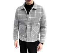 Fnfmrfmr Men Vintage Plaid Jacket Coat Lapel Woolen Blends Button Warm Slim Fit Casual Jackets White Asia M(165cm-50kg)