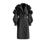 Fnfmrfmr Women Long Black Trench Coat Long Sleeve Vintage Button Pockets Zipper Belt Casual Trenchs Black M