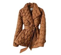 Fnfmrfmr Women's Lightweight Down Jacket Tie Belt Long Cotton White Duck Parka Long Sleeve Pockets Coat 2 M