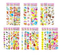 FNGEEN Puffy Stickers for Kids Toddlers, Small Children Sticker Pack, 24 Sheets 3D Sticker Bulk, Mini Party Favor Party Bag Filler Kid Boy Girl (Dinosaur Car Animal Dog Flower Heart Number Food Truck)