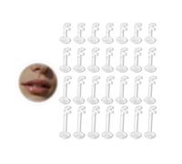 Fninijede Clear Piercing Retainers, 28 PCS Transparent PP Lip Rings with Moon-Shaped Plugs Flat Back Plastic Earrings for Sports Work Surgery Lip Nose Ear Tragus Cartilage
