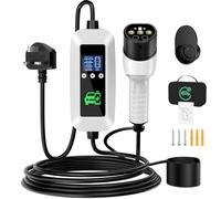 FNITAER EV Charger Cable Type 2 to 3 Pin Plug 3KW, 6M, 6/8/10/13A, Adjustable Current EV Charger,With LED Screen Timing Delay IP66/IP65, With Carry Bag and Type 2 EV Cable Holder for EVs and PHEVs
