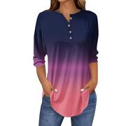 FNKDOR 3/4 Sleeve Tops for Women UK Boho Floral Print Tee Shirts V Neck Button Down Summer Basic Streetwear Elegant Pleated Longline Casual Flowy Tunic Blouse Long Tops to Wear with (A4-Hot Pink, L)