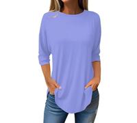 FNKDOR 3/4 Sleeve Tops for Women UK Plus Size S-5XL Summer Breathable Basic Blouse Ladies Longline Crew Neck Pleated Tunic Top Plain Flroal Print Long Tops to Wear with Leggings (A1-Sky Blue, M)