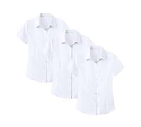 FNKDOR 3 Pack Women School Shirts Polo Shirts White and Blue Colour Blouse Breathable Slim fit Girls School Poloshirts 3PCS Short Sleeve Classic Work Business Office Simple Blouse (R, M)