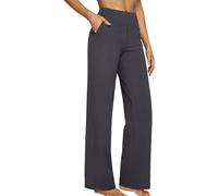 FNKDOR Bootleg Trousers for Women UK Petite Straight Elasticated Waist Pull On Casual Office Work Pants Wide Leg Stretch Tracksuit Bottoms Gym Joggers with Pockets Lounge Flare Yoga Pants (Grey, S)