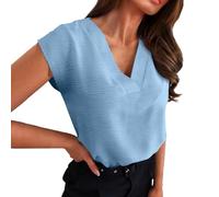 FNKDOR Cap Sleeve Tops for Women UK Cap Sleeves Loose Fit Basic Tee Shirts Ladies Tops for Casual Comfort Soft Crew Neck Tunic Shirt Summer Loose V Neck Solid Color Trendy 2025 Blouse (Sky Blue, M)
