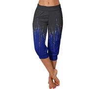 FNKDOR Capri Leggings for Women 2024 High Waisted Cutout Gym Yoga Capris Camouflage Mosaic Print 3/4 Stretchy Pants Cozy Cropped Pants Solid Soft Pajams Pants with Pockets(F Blue,3XL)