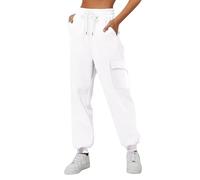 FNKDOR Cargo Trousers Women Work Jogger Pants Elastic Waist Pull On Comfy Activewear Cargo Pants Ladies Straight Leg Joggers Womens Baggy Sweatpants Solid Jogging Bottoms with Pockets(A1-White,M)