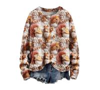 FNKDOR Christmas Women Jumper Rough Knitted Sweater Sleeping Little Fox Artistic Round Neck Fashion Retro Pullover Art Printed Ladies Sweatshirts for Women UK Athletic Wear No Hood(A6-White,5XL)