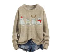FNKDOR Christmas Women Jumper Rough Knitted Sweater Sleeping Little Fox Artistic Round Neck Fashion Retro Pullover Art Printed Ladies Sweatshirts for Women UK Athletic Wear No Hood(A4-Beige,5XL)