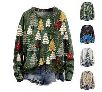 FNKDOR Christmas Women Jumper Rough Knitted Sweater Sleeping Little Fox Artistic Round Neck Fashion Retro Pullover Art Printed Ladies Sweatshirts for Women UK Athletic Wear No Hood(A2-Yellow,S)