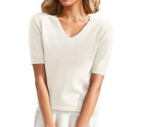 FNKDOR Cotton Jumpers for Women UK Short Sleeve Knitted Sweater Soft Smooth Knit Pullover Tops Plain Chunky Cable Crew Neck Jumpers Classic Versatile Work T Shirt Blouse Knitwear Boat Neck top