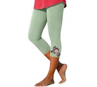 FNKDOR Cropped Leggings for Women 3/4 Length Leggings Opaque Capris Hot Pants Elasticated Ladies Cropped Trousers Joggers Summer Sportswear Athletic Lounge Shorts(A2 Green,M)