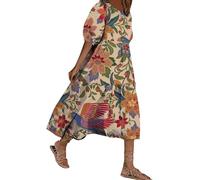 FNKDOR Dresses for Women UK Elegant Geometric Floral Printed Bubble Sleeved Dress Street Oversized Loose Fit Splicing Dresses Plus Size Boho Flower Womens Summer A-Line Maxi Dress(A8-Pink,5XL)