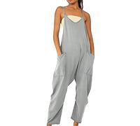 FNKDOR Dungarees for Women UK Wide Leg Jumpsuit with Pocket Summer Plus Size Loose Fit Playsuits Romper Overalls Casual Loose Baggy Fashion Playsuit Trousers Overalls Sling Jumpsuit (A4-Grey, M)