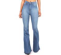 FNKDOR Flared Denim Jeans Women Wide Leg Jeans for Women UK Plus Size Full Length Trousers Skinny Straight Leg Cotton Pants Smart Comfort Stretch Denim Bootcut Jeans (Light Blue, L)