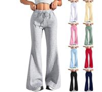 FNKDOR Flared Trousers Women High Waisted Cotton Tracksuit Bottoms Ladies Sports Gym Wide Leg Lounge Pants Baggy Sweatpants Straight Leg Joggers Womens Lightweight Trousers Pockets(Grey,3XL)