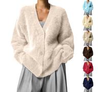 FNKDOR Fuzzy Sweater for Women | Women's Fuzzy Sweater V Neck Button Down Long Sleeve Knit Sweaters Tops Solid Color Lightweight Jumpers Cardigan Jackets Autumn Winter Outwear