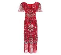 FNKDOR Gatsby Dress, Women 1920s Art Deco Sequin Paisley Flapper Tassel Glam Party Cocktail Dresses