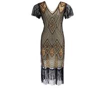 FNKDOR Gatsby Dress, Women 1920s Art Deco Sequin Paisley Flapper Tassel Glam Party Cocktail Dresses Gold