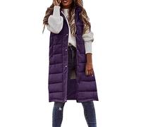 FNKDOR Gilet for Women UK Long Hem Gilet Jacket Winter Warm Coat with Hooded Pockets Body Warmers for Woman Zip Quilted Vest Sleeveless Waistcoat for Ladies Gilets Bodywarmers(A2 Purple,5XL)