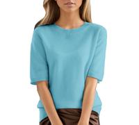 FNKDOR Jumper Women Short Sleeve Knitted Sweater Soft Smooth Knit Pullover Tops Plain Chunky Cable Crew Neck Jumpers Classic Versatile Work T Shirt Blouse Knitwear Ladies Short Sleeve Tops