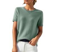 FNKDOR Ladies Short Sleeve Jumpers Short Sleeve Knitted Sweater Soft Smooth Knit Pullover Tops Plain Chunky Cable Crew Neck Jumpers Classic Versatile Work T Shirt Blouse Knitwear Women Summer Tops