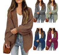 FNKDOR Longline Chunky Knit Cardigan for Women UK Women's Open Front Sweater Long Lantern Sleeve Knitwear Oversized Ribbed Thermal Winter Thick Warm Outerwear Knited Jackets with Pockets (Brown, XXL)