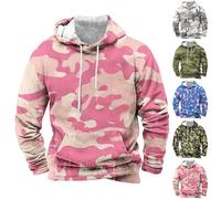 FNKDOR Men's Camo Hoodie Army Digital Camouflage Print Fashion ACU with Pocket Drawstring Hooded Sweatshirt Patchwork Long Sleeve Hoody Casual Military Tops Fishing Clothing(A1 Pink,XXL)