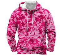 FNKDOR Men's Camo Hoodie Army Digital Camouflage Print Fashion ACU with Pocket Drawstring Hooded Sweatshirt Patchwork Long Sleeve Hoody Casual Military Tops Fishing Clothing(A3 Pink,M)
