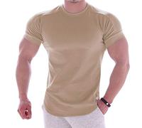 FNKDOR Men's Gym Premium Fitness Workout T-Shirt Mens Muscle fit T Shirts Short Sleeve Bodybuilding Athletic Shirts Tees White Tshirt Mens Muscle Shirt Summer Boxing T Shirt(Khaki,XL)