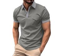 FNKDOR Men's Polo Shirts Stripe Contrasting Design T-Shirts Golf Shirts Short Sleeve Solid Color Lapel Tee Tops Button Down Doll Collar Casual Business Summer Work Polo Shirts for Men(A5-Grey,M)