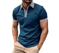 FNKDOR Men's Polo Shirts Stripe Contrasting Design T-Shirts Golf Shirts Short Sleeve Solid Color Lapel Tee Tops Button Down Doll Collar Casual Business Summer Work Polo Shirts for Men(A5-Blue,L)