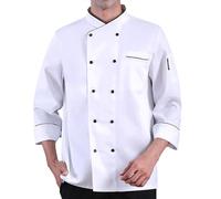 FNKDOR Mens Professional Chef Jacket Short Sleeve Chef Executive Classic Chef Coat Unisex Modern Fit WhiteBlack Grey Available with Cloth Covered Buttons Printed Top Sizes XS to 4XL(A2-White,M)